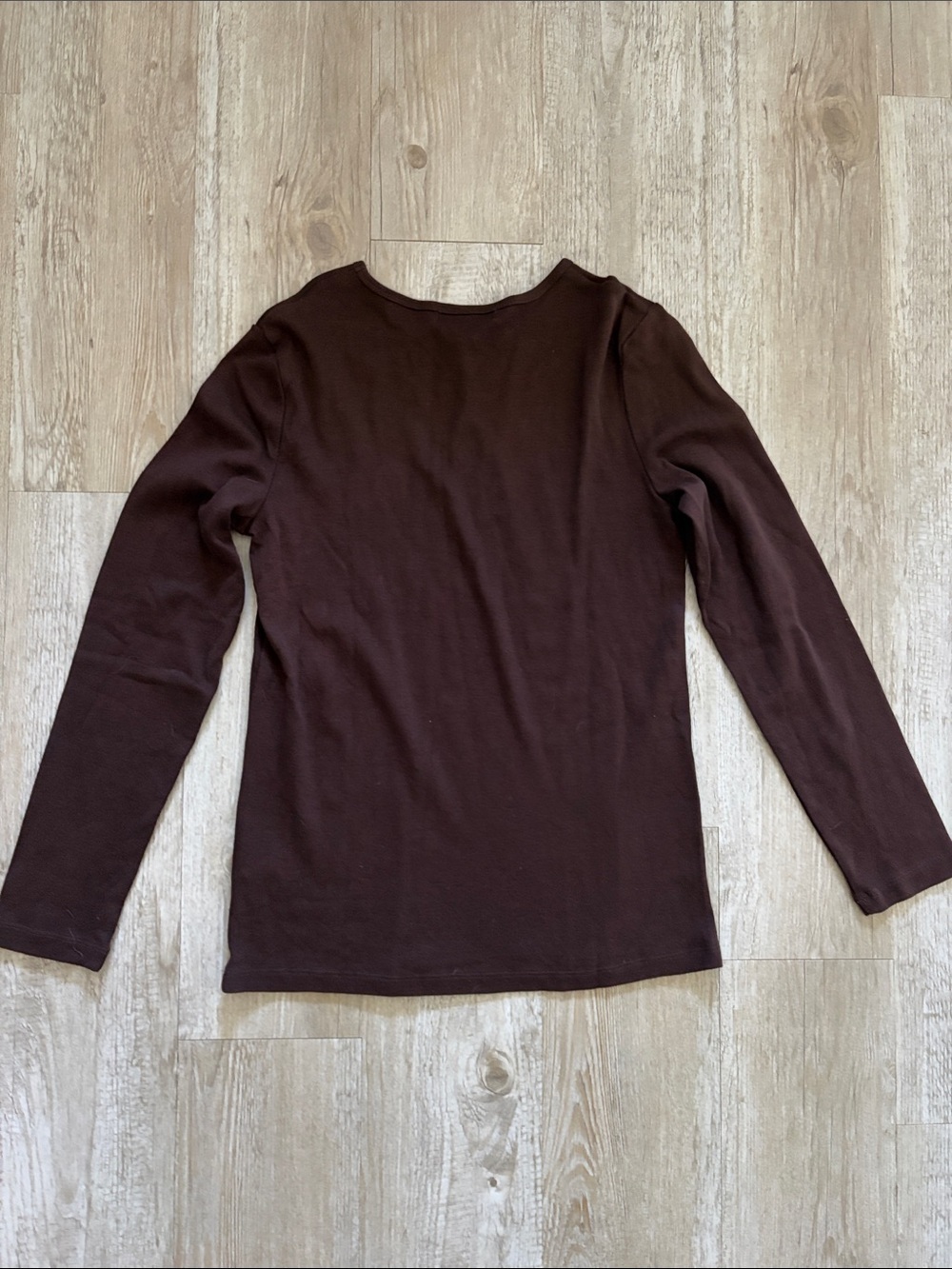 Lauren Ralph Lauren Long Sleeve Ribbed Cotton Tee Charcoal Gray & Deep Brown - Picture 9 of 12